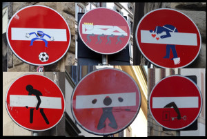 Examples of Clet Abraham's Street Sign Art.
